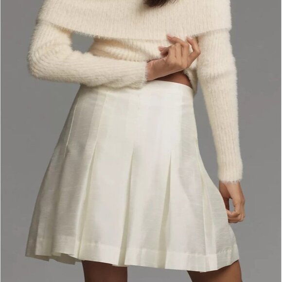 Anthropologie White Pleated Sz 10 Mini Skirt Flared Hem For Women - Picture 2 of 8
